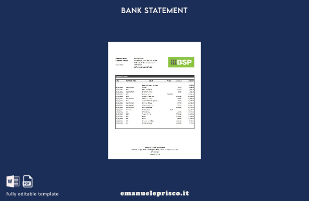 modello Excel di estratto conto bancario BSP Papua Nuova Guinea in stile verific